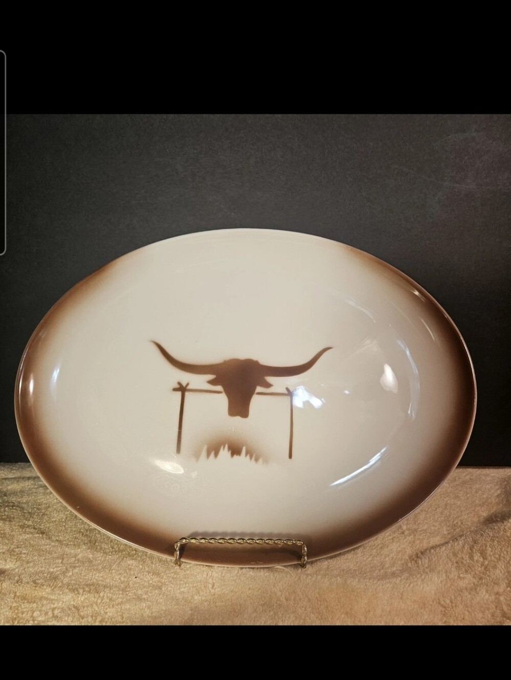 Vintage Embassy USA Longhorn Steer Oval Platter Mid Century Southerwestern Ware